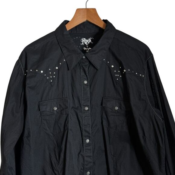 Wrangler Rock‎ 47 Western Snap Closure Long Sleeve Studded Top Women’s XXL Black - Picture 3 of 11